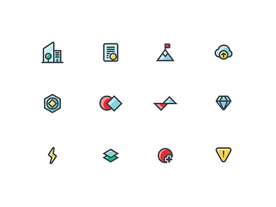 App Icons add alert application bolt building cloud company core diamond icons layers milestone mountain outcome peak reactor speed success upload value