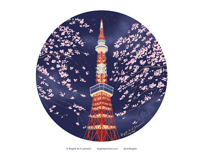 Tokyo Tower, Japan art digital art digital illustration illustration japan landscape landscape illustration limited colour palette limited colours tokyo tokyo tower travel travel illustration