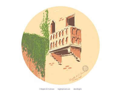 Juliet's balcony, Verona, Italy architecture art balcony destination digital art digital illustration illustration italy landscape limited colour palette limited colours romance romeo and juliet scenery travel urban landscape verona