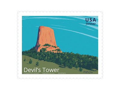 Devil's Tower, Wyoming, USA art bear lodge butte butter digital art digital illustration illustration landscape national monument scenery stamp stamp design united states of america usa wyoming