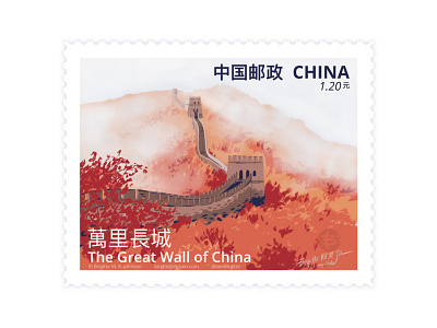 The Great Wall of China art digital art digital illustration illustration landscape limited colour palette limited colours scenery stamp stamp design the great wall the great wall of china