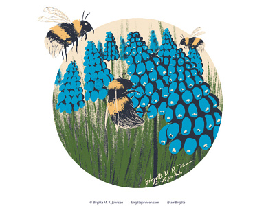 Bumblebee animal art bee bumblebee cute digital art digital illustration follower suggested image grape hyacinth hyacinth illustration limited colour palette limited colours six animals