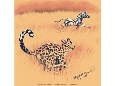 Leopard animal art big cat big cats digital art digital illustration huely huely challenge huely2020 hunter and prey hunting illustration leopard limited colour palette limited colours savanna zebra