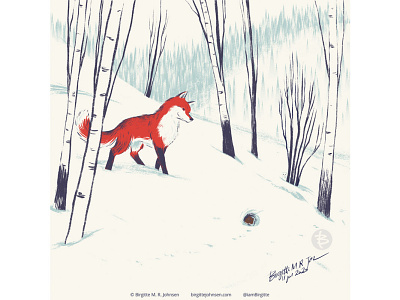 Fox animal art cute digital art digital illustration fox hunter hunting fox illustration limited colour palette limited colours prey red fox winter