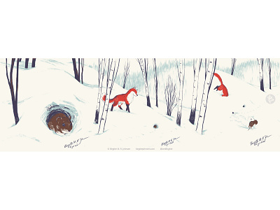 Animals in snow animal art cute digital art digital illustration field mouse fox illustration landscape limited colour palette limited colours mouse scenery storytelling weasel