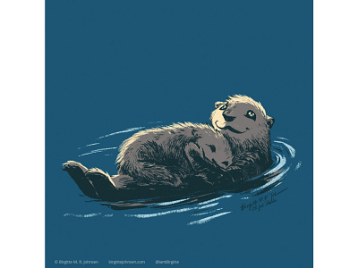 Otter animal art cute digital art digital illustration huely huely challenge huely2020 illustration limited colour palette limited colours mother and child otter