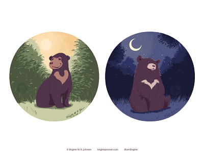 Sun and moon bears animal art asian black bear bears cute digital art digital illustration illustration limited colour palette limited colours moon bear sun bear whimsical