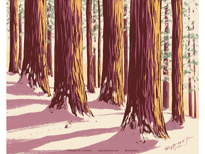 Sequoia national park art digital art digital illustration huely huely 2021 huely challenge huely2021 illustration landscape limited colour palette limited colours national park red wood scenery sequoia national park trees warm toned winter