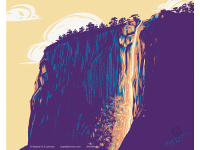 Horsetail fall - Yosemite art cool toned digital art digital illustration el capitan huely huely 2021 huely challenge huely2021 illustration landscape limited colour palette limited colours mountain national park scenery us national park waterfall yosemite