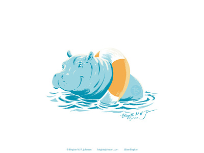Hippo - everyone needs a bit of help at times adorable animal art cute digital art digital illustration huely huely 2021 huely challenge huely2021 illustration limited colour palette limited colours metaphor no shame in asking for help