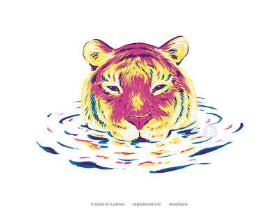 Bathing tiger animal art bright childrens colourful cute digital art digital illustration huely huely 2021 huely challenge huely2021 illustration kidlit limited colour palette limited colours tiger