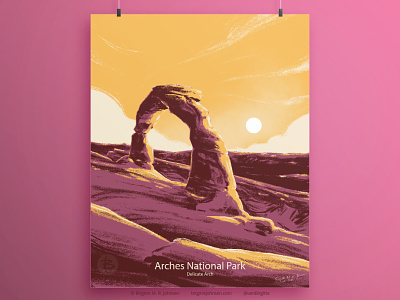 Arches National Park - Delicate Arch - poster design digital illustration illustration landscape limited colour palette limited colours national park poster poster design scenery us national park