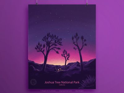 Joshua Tree National Park poster desination digital art digital illustration illustration landscape limited colour palette limited colours national park poster poster design scenery us national park