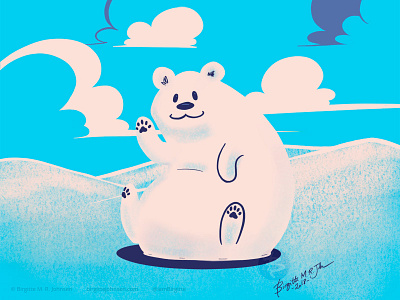 Waving polar bear childrens illustration digital art digital illustration illustration limited colour palette limited colours