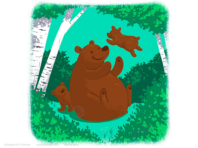 Summer bear animal art bear brown bear childrens illustration digital art digital illustration family illustration kid lit kid lit art kidlit kidlitart limited colour palette limited colours mother and child playing season seasonal summer