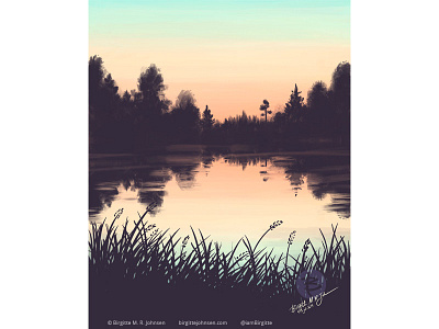 Sunset by the lake art digital art digital illustration illustration limited colour palette limited colours