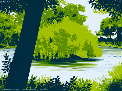 Park pond art digital art digital illustration illustration limited colour palette limited colours nature water