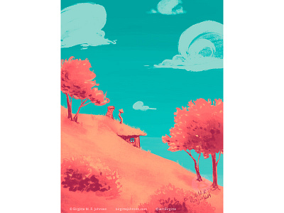 House in the Hill art colorful colourful digital art digital illustration illustration landscape limited colour palette limited colours mystery nature scenery