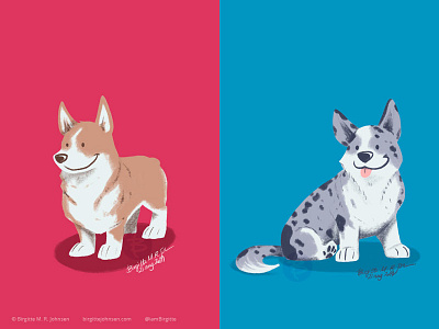 Corgis animal art digital art digital illustration dog dog illustration doggust2019 illustration limited colour palette limited colours