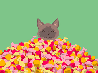 Burmese covered in sweets animal art cat cat drawing cat illustration cattember cattember2019 cute digital art digital illustration illustration limited colour palette limited colours