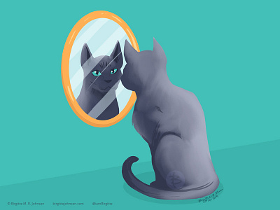 Korat staring in the mirror animal art cat cat drawing cat illustration cattember cattember2019 digital art digital illustration illustration limited colour palette limited colours