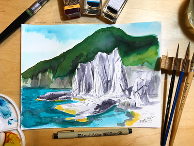 Inktober day 5: Hotoke-ga-ura rock formations aomori art hotoke ga ura rock formations illustration ink ink drawing ink painting inktober inktober2019 japan japanese scenery landscape limited colour palette limited colours scenery