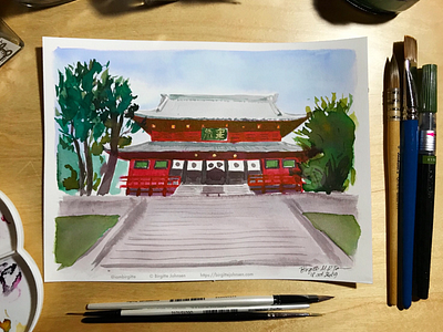 Inktober day 18: Rinno-Ji temple architecture art building illustration ink ink drawing ink painting inktober inktober2019 japan japanese scenery landscape limited colour palette limited colours nikko rinno ji temple scenery temple