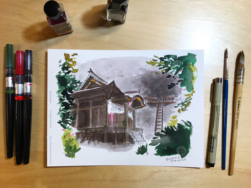 Inktober day 28: Iwaya-ji temple art ehime illustration ink ink drawing ink painting inktober inktober2019 iwaya-ji temple japan japanese scenery landscape limited colour palette limited colours pilgrimage scenery shikoku shikoku 88 temple pilgrimage temple