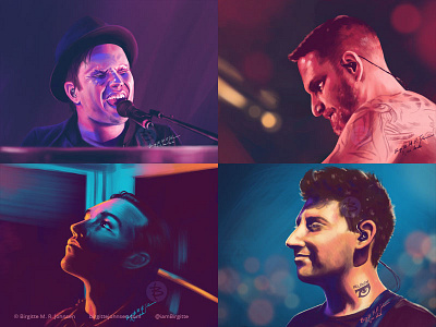 Fall Out Boy portraits andy hurley art digital art digital illustration fall out boy illustration joe trohman limited colour palette limited colours musicians patrick stump pete wentz portrait portrait art portrait illustration portrait painting portraits