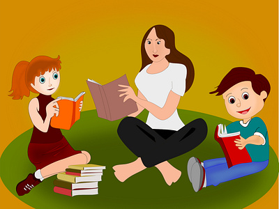Students Reading Book Illustration.