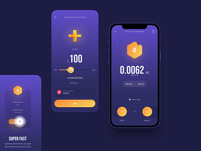 Bitcoin on Lightning network bitcoin clean crypto design lightning simple ui ux wallet