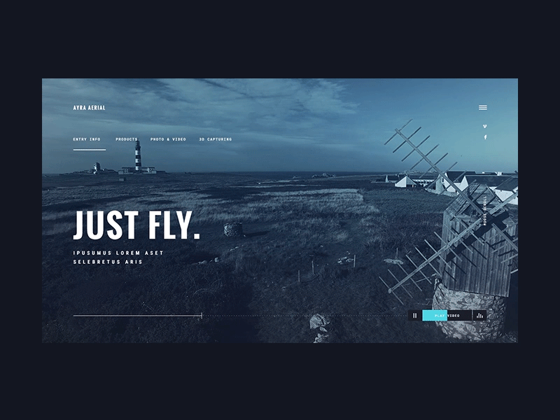 Ayra Aerial clean design drones fly footage fresh simple video web design website