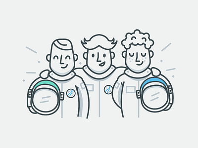 Teamwork! astronaut character illustration illustrator line lines minimal vector