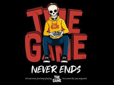 THE GAME never ends 90s art calavera gamer gaming graphic design illustration illustrator schädel skull totenkopf vector zocken zocker