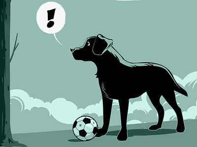 The curios Black Dog ball black comics dog illustration labrador pets soccer woods