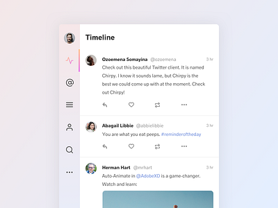 Twitter App Concept clean ui menu navigation sidebar timeline tweet twitter twitter client users