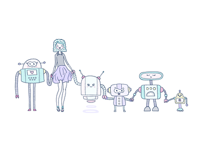 Love the robots <3 feminine hand drawn illustration robot robots