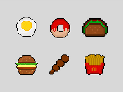 Icon food pixel adobe illustrator bread burger design donuct dribbble egg food french fries icon icon food pixel art satey