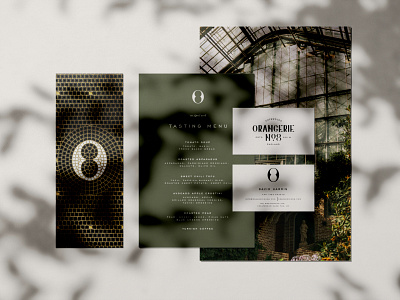 Orangerie No:8 branding card fauxaic food hand drawn illustration logo menu menu design monogram mosaic restaurant