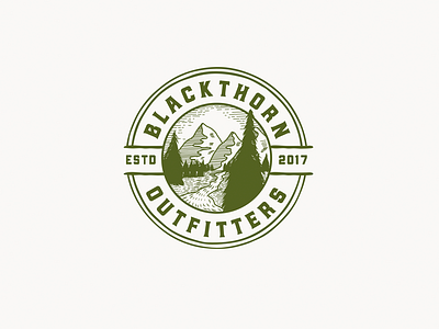 Blackthorn Outfitters adventure badge gear hand drawn illustration logo mountain outdoor pine tree rustic vintage