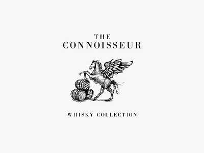 The Connoiseur Whisky Box Design barrells box charcoal hand drawn handdrawn horse pegasus rustic vintage design whiskey wings