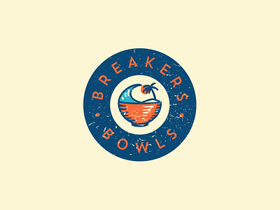 Breakers Bowls acai badge bowl cafe coffee healthy illustration logo palm sun wave