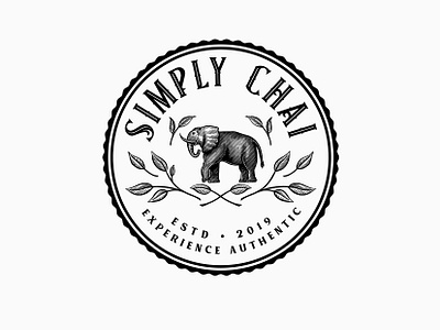 Simply Chai Badge artisan badge branding chai elephant hand drawn handdrawn handmade illustration leaves logo rustic vintage vintage logo