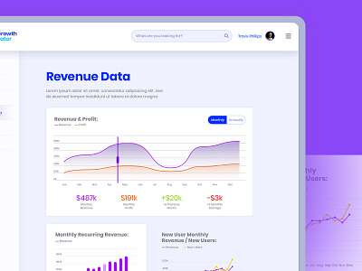 Revenue Data - UI Design business clean company dashboard data data visualization design graph growth minimal portal profile purple revenue statistics trend ui ui design ux web design