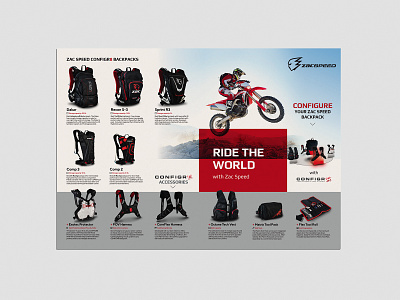 Zac Speed Backpack Brochure Design backpack brochure contemporary grid layout marketing minimal motorbike product design promotion