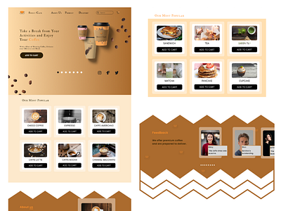 The UI design of the Sweet Cafe created using Figma. branding cafeui dashboard figma mockups ui