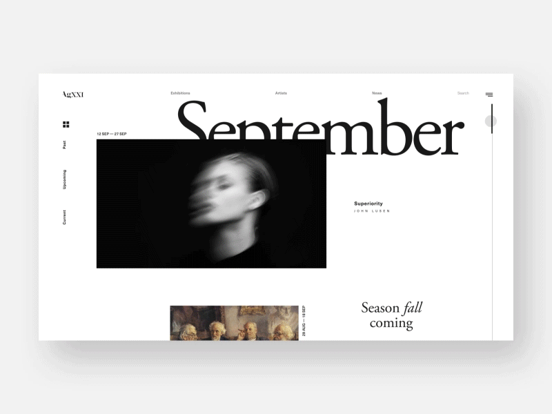 AgXXI Website #6 art gallery interaction minimal slides ui web website