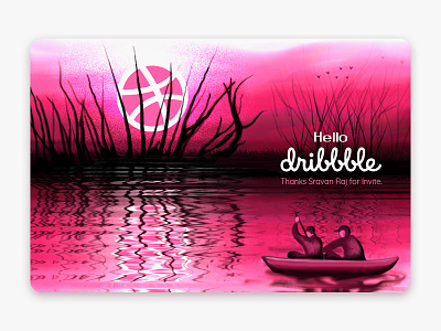 Hello Dribbble digital painting illustration landscape nature sunrise sunset water