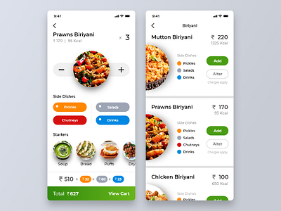 Food App cart food app add to cart customize dishes food ui