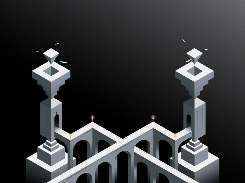 Lonely Towers geometric app symmetry game monument valley design 3d illustration